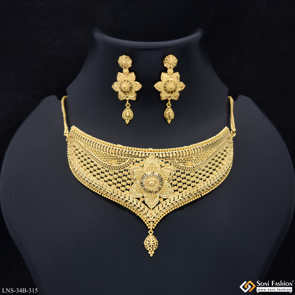 1 Gram Gold Plated Chic Design Choker Necklace Set for Women - Style B315