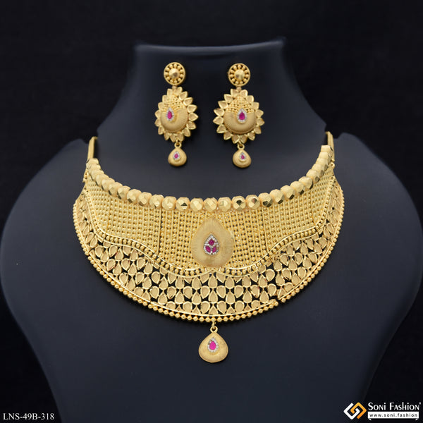 1 Gram Gold Plated Magnificent Design Choker Necklace Set for Women - Style B318