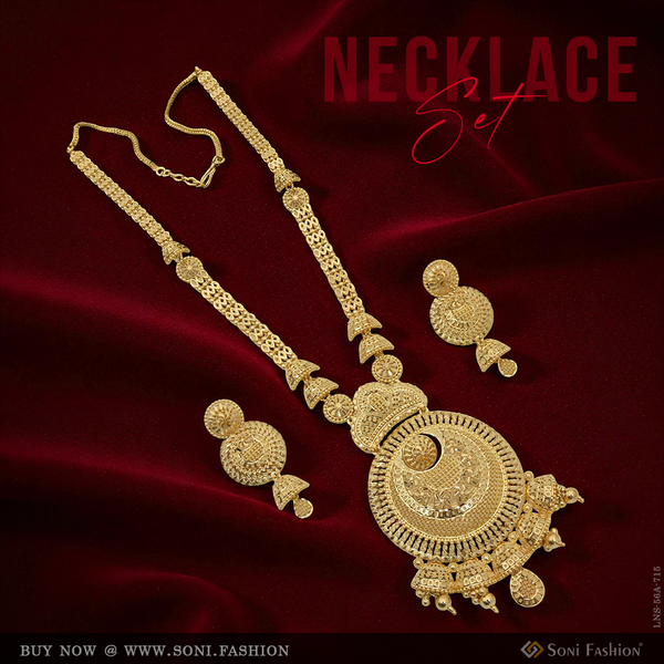 1 Gram Gold Plated Exclusive Design Rani Haar Necklace Set for Women - Style A715