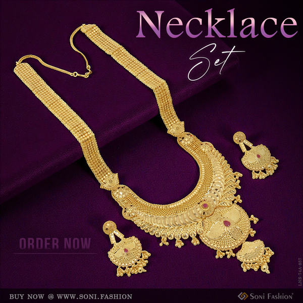 1 Gram Gold Plated Decorative Design Necklace Set for Women - Style A857