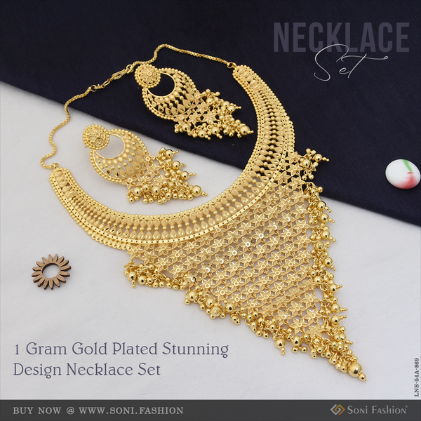 1 Gram Gold Plated Stunning Design Necklace Set for Women - Style A869