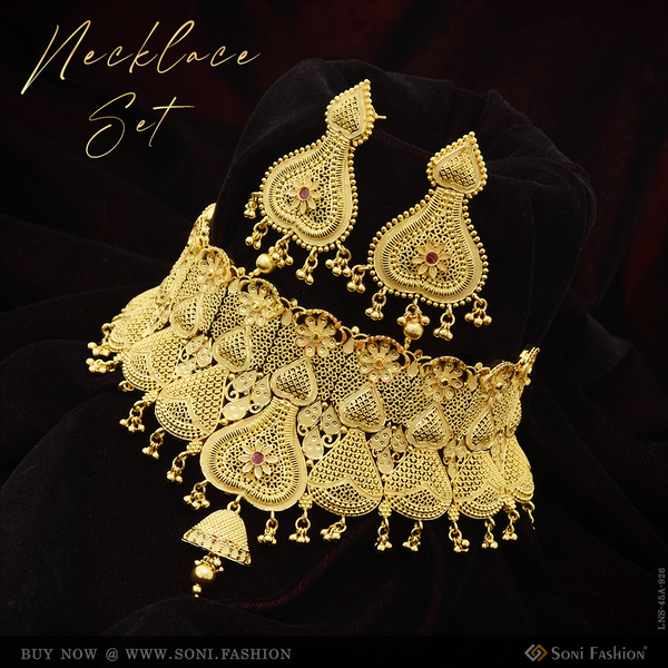 1 Gram Gold Plated Choker Necklace Set for Women - Style A926