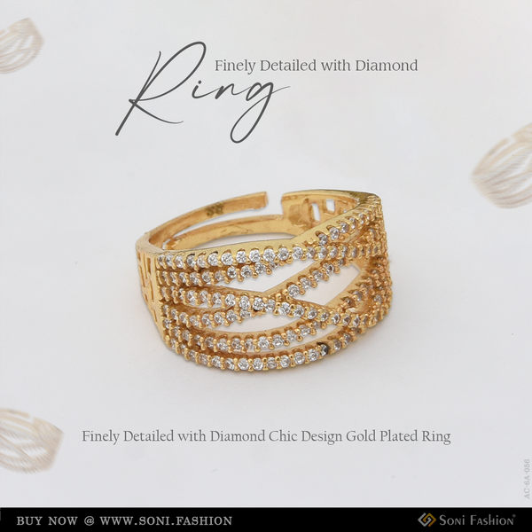 Finely Detailed with Diamond Chic Design Gold Plated Ring for Lady - Style LRG-166