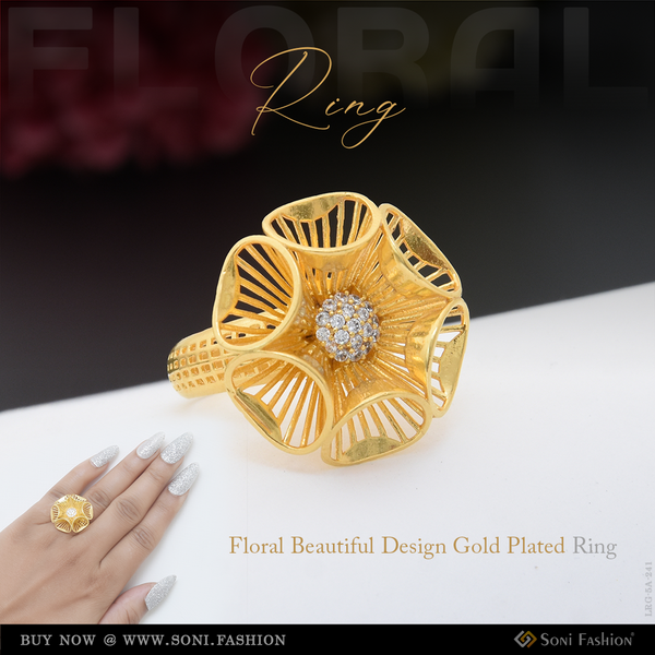 Floral Beautiful Design Gold Plated Ring for Ladies - Style A241