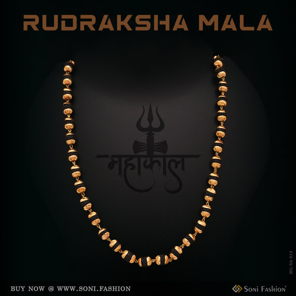 Black Rudraksha Mala Premium-Grade Quality Gold Plated for Men - Style A013