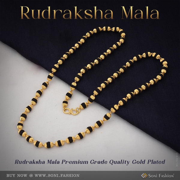 Small Rudraksha Mala Premium-Grade Quality Gold Plated for Men - Style A015