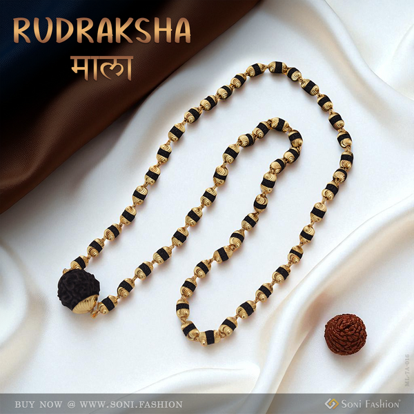 Rudraksha & Single Bead Rudraksha Mala Gold Plated for Men - Style A016
