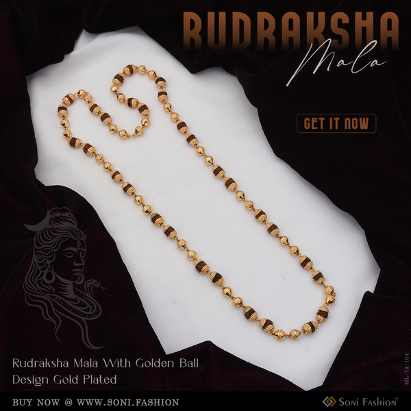 Very Best Design Rudraksha Mala With Golden Ball Design - Gold Plated - Boys - Style A104