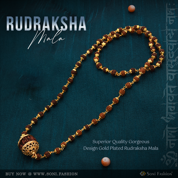 Superior Quality Gorgeous Design Gold Plated Rudraksha Mala for Men - Style A134