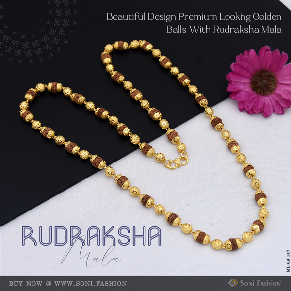 Beautiful Design Premium Looking Golden Balls With Rudraksha Mala For Men - Style A147