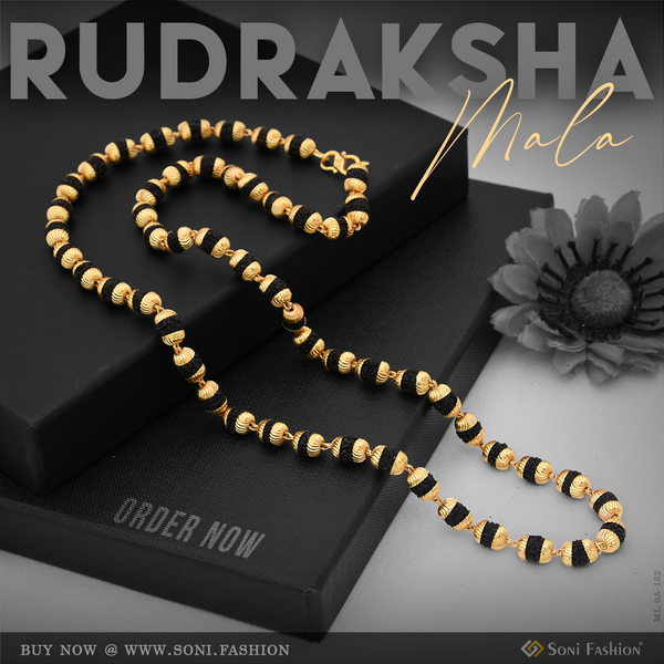 Small Black Exquisite Design High-Quality Gold Plated Rudraksha Mala - Style A152