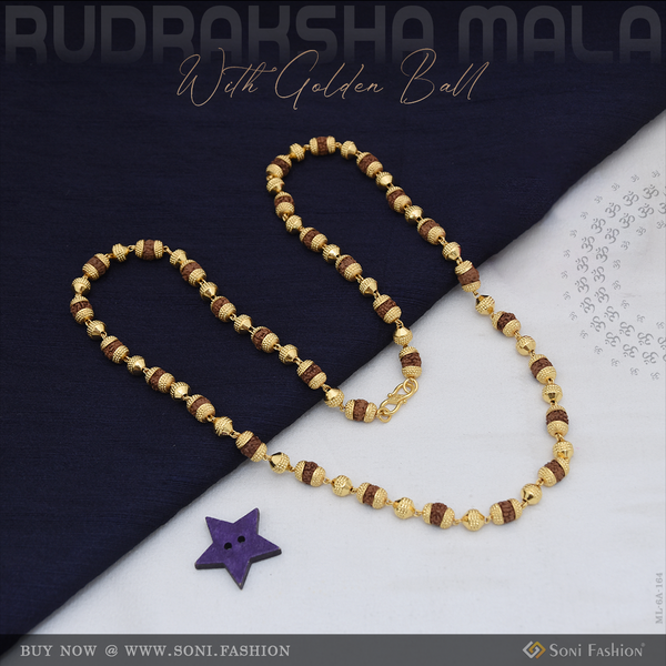 Mala with Golden Ball Streamlined Design Gold Plated Rudraksha Mala - Style A164