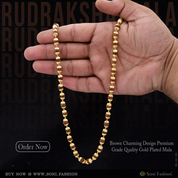 Charming Design Gold Plated Rudraksha Mala for Men - Style A185