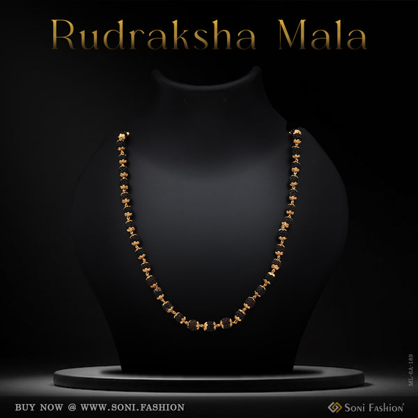 Latest Design High-Quality Gold Plated Black Rudraksha Mala for Men - Style A189