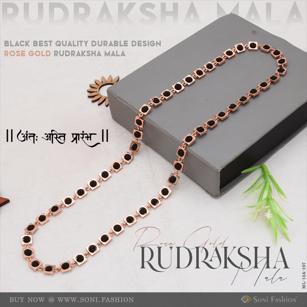 Black Best Quality Durable Design Rose Gold Rudraksha Mala For Men - Style A197