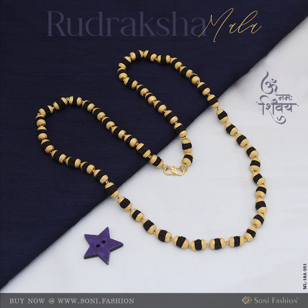 1 Gram Gold Formig Black Artisanal Design Rudraksha Mala For Men - Style A201