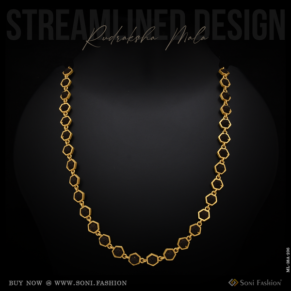 1 Gram Gold Plated Streamlined Design Rudraksha Mala for Men - Style A206