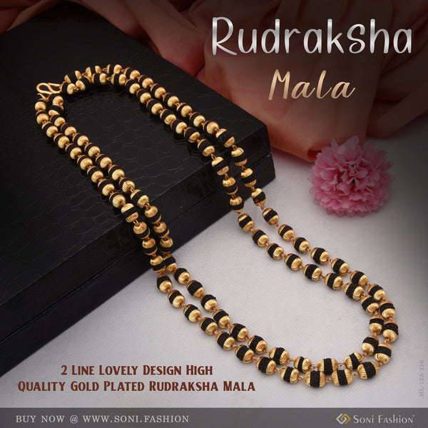 2 Line Lovely Design High-Quality Gold Plated Rudraksha Mala for Men - Style A216