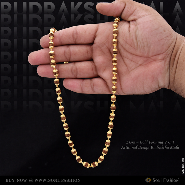 1 Gram Gold Forming V Cut Artisanal Design Rudraksha Mala for Men - Style A224