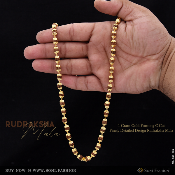 1 Gram Gold Forming C Cut Finely Detailed Design Rudraksha Mala for Men - Style A225