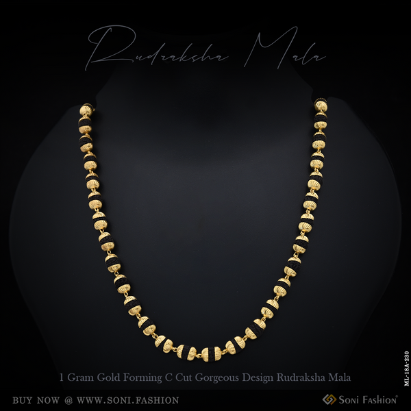 1 Gram Gold Forming C Cut Gorgeous Design Rudraksha Mala for Men - Style A230