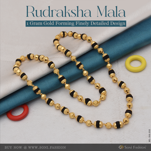 1 Gram Gold Forming Finely Detailed Design Rudraksha Mala For Men - Style A232