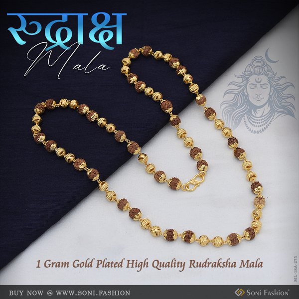 1 Gram Gold Plated High-Quality Rudraksha Mala for Men - Style A275