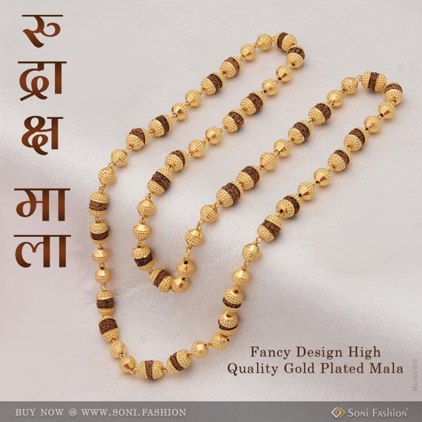 Artisanal Design Gold Plated Rudraksha Mala for Men - Style A279