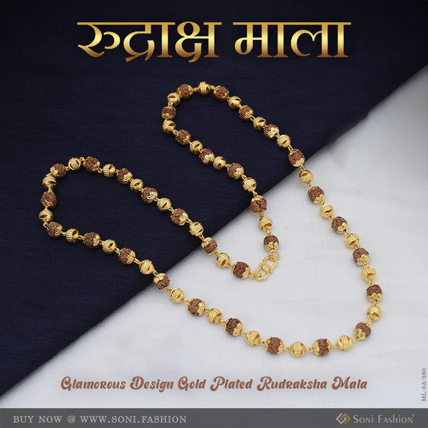 Glamorous Design Gold Plated Rudraksha Mala for Men - Style A280
