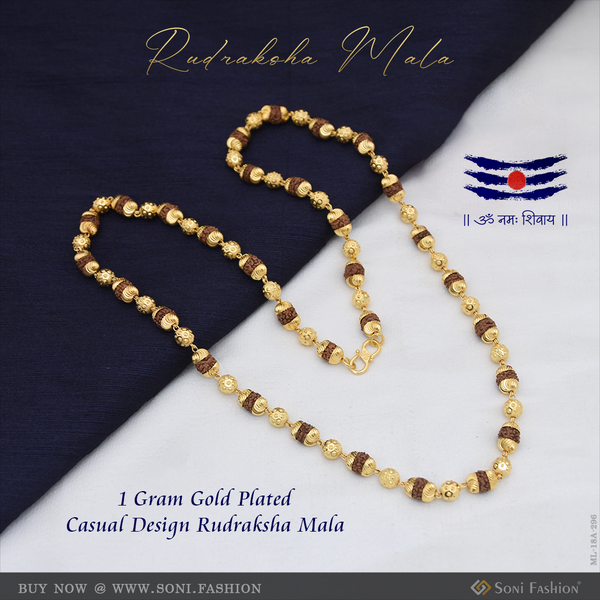 1 Gram Gold Plated Casual Design Rudraksha Mala for Men - Style A296