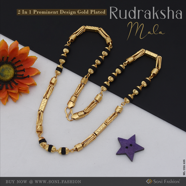 2 In 1 Prominent Design Gold Plated Rudraksha Mala for Men - Style A435