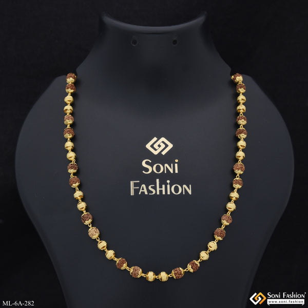 Etched Design High-Quality Gold Plated Rudraksha Mala for Men - Style A282