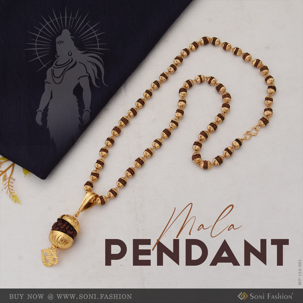 Om Glamorous Design Gold Plated Rudraksha Mala With Pendant For Men - Style A061