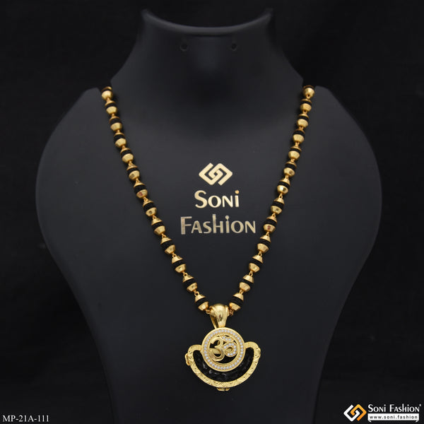 Om Awesome Design Gold Plated Pendant with Rudraksha Mala for Men - Style A111