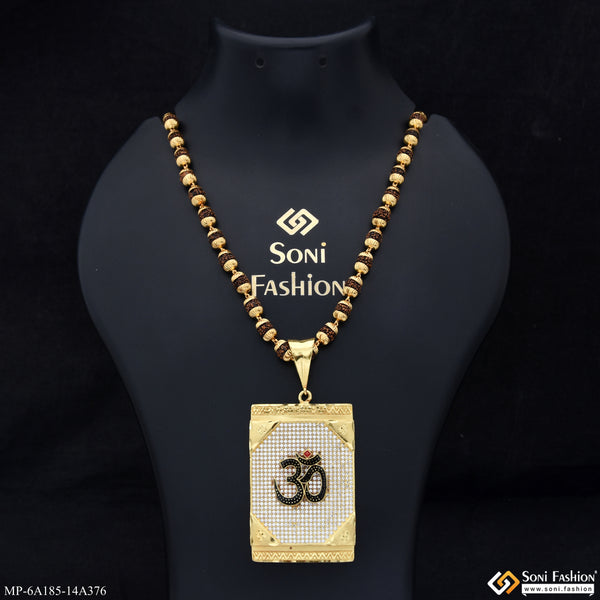 Om Gold Plated Pendant with Rudraksha Mala for Men (MP-A185-A376)