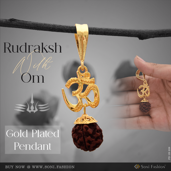 Rudraksh with Om Finely Detailed Design Gold Plated Pendant for Men - Style B229