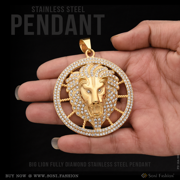 Big Lion Fully-diamond Stainless Steel Pendant Gold Plated For Men - Style A392