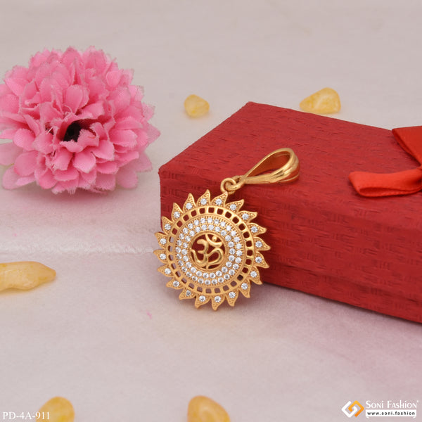 Om with Diamond Attention-Getting Design Gold Plated Pendant for Men - Style A911