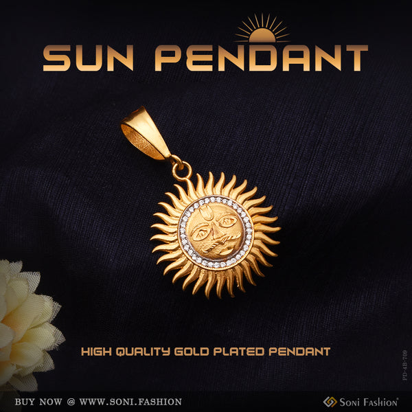 Sun with Diamond Fancy Design High-Quality Gold Plated Pendant for Men - Style B709