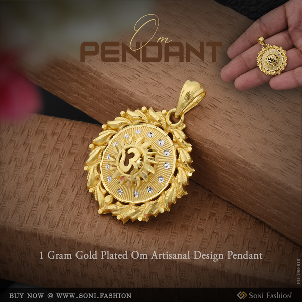 1 Gram Gold Plated Om Artisanal Design Pendant for Men - Style B816
