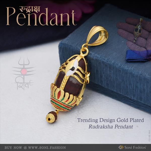 Trending Design Gold Plated Rudraksha Pendant for Men - Style B832
