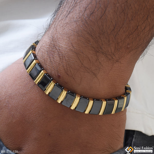 Prominent Design Black & Golden Color Ceramic Bracelet for Men - Style E125
