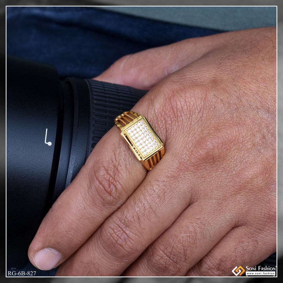 Prominent Design Gold Plated Diamond Ring for Men - Style B827