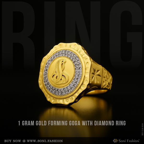 1 Gram Gold Forming Goga with Diamond Fashionable Design Gold Plated Ring - Style A010