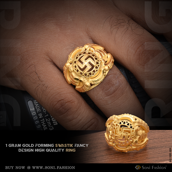 1 Gram Gold Forming Swastik Fancy Design High-quality Ring For Men - Style B026