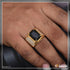 Black Stone With Diamond Glittering Design Gold Plated Ring For Men - Style B115