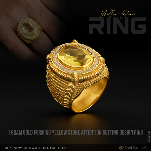 1 Gram Gold Forming Yellow Stone Attention-Getting Design Ring for Men - Style B151