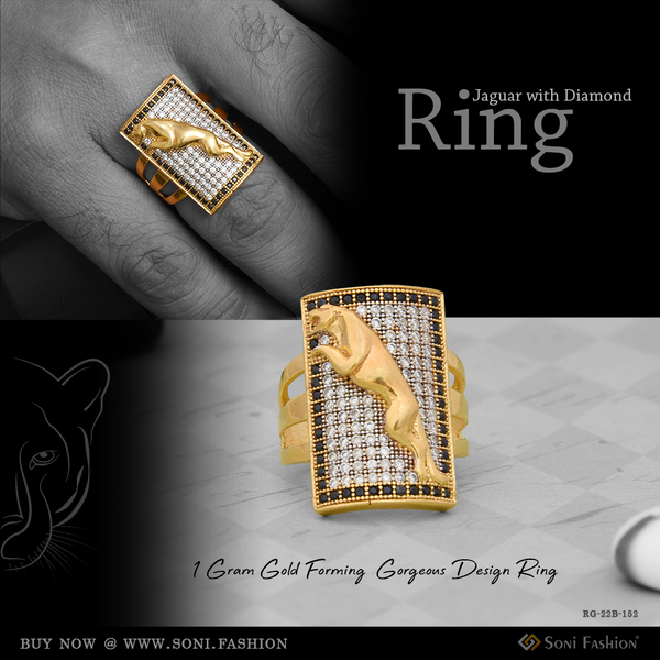 1 Gram Gold Forming Jaguar with Diamond Gorgeous Design Ring for Men - Style B152