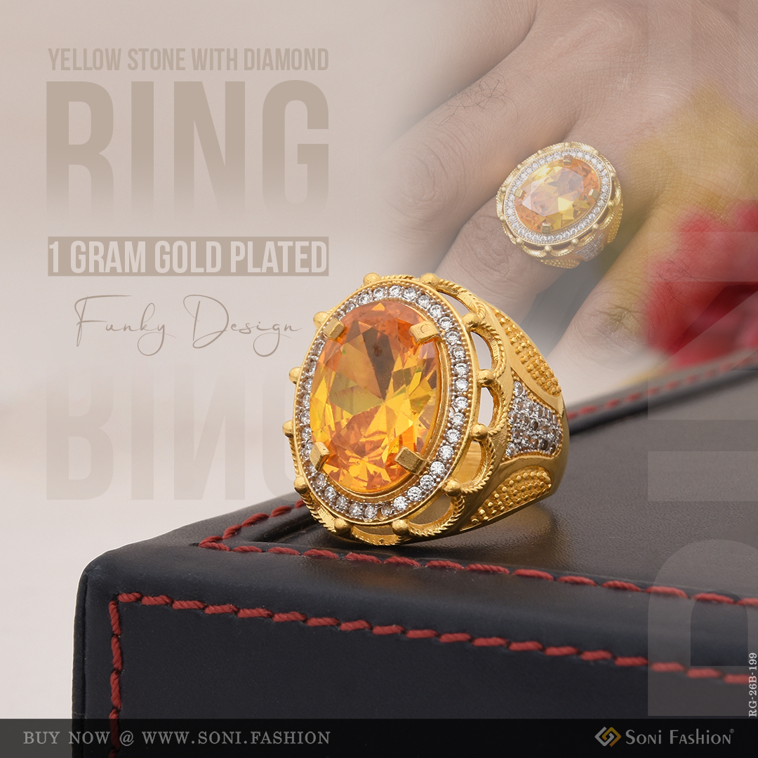 Shop 1 Gram Gold Plated Yellow Stone Funky Ring Men - Style B199 – Soni ...