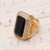 1 Gram Gold Forming Black Stone with Diamond Gold Plated Ring for Men - Style A204